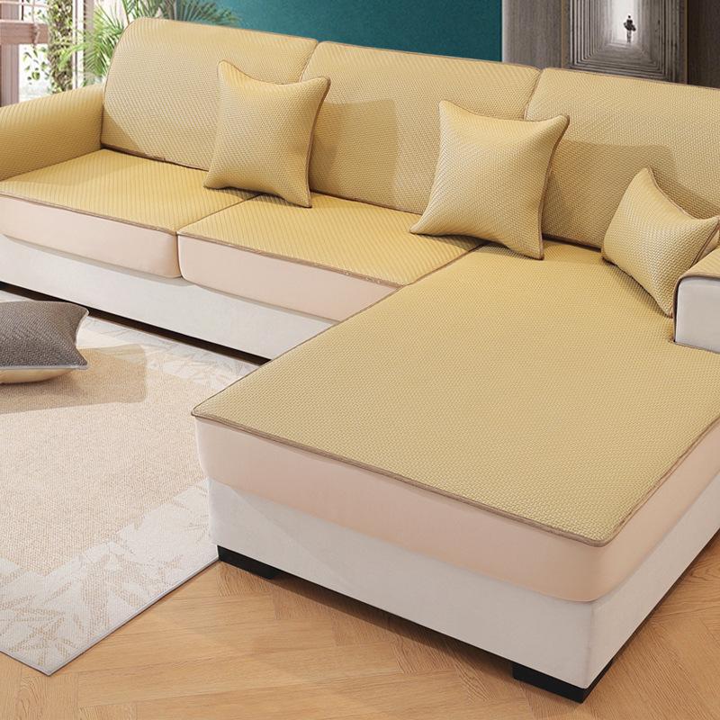 Прохладный летний чехол для дивана длинный полный нескользящий ледяной шелковый подушка для дивана и защита спинки для летнего использования A Pillowcase бежевый 1688₽