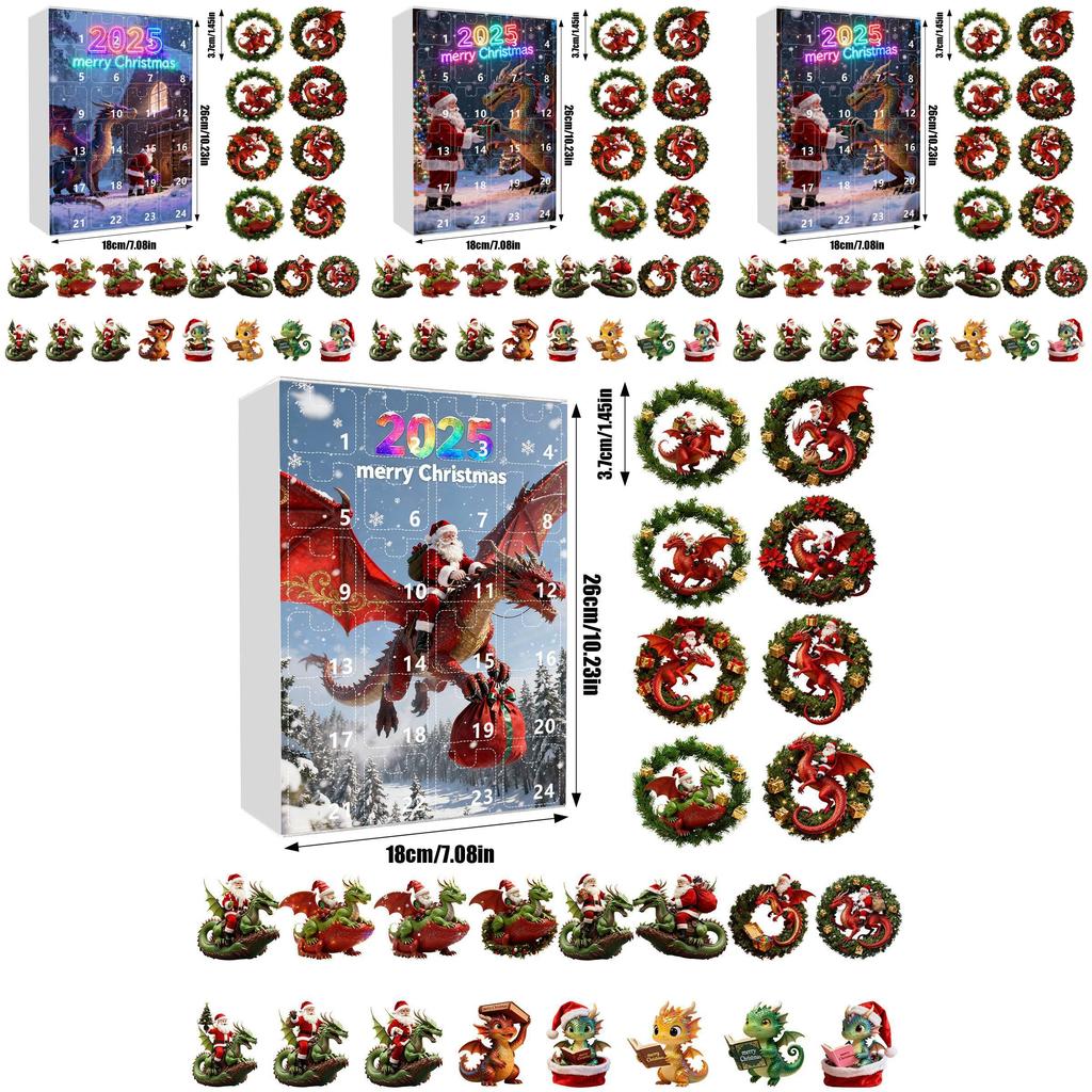 Christmas Countdown Advent Calendar With Santa Claus Dragon Acrylic Ornaments For Holiday Decor