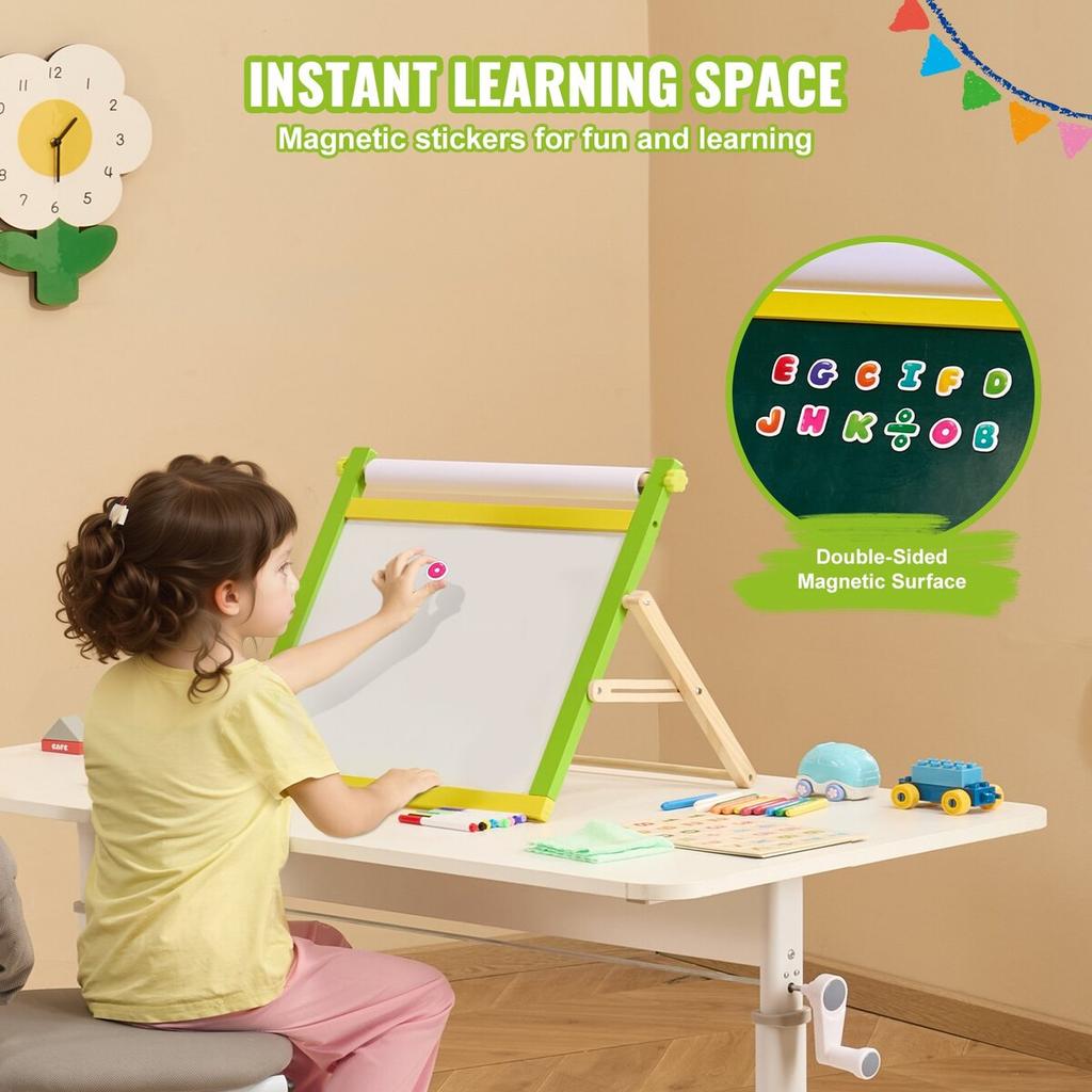 3-in-1 Tabletop Kids Art Easel Double-Sided Magnetic Whiteboard Chalkboard