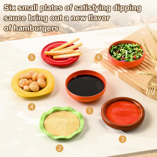 Hamburger Appetizer Plates Set 6-Layer Mini Plate Sets for Dessert Sauces Dip Stackable Serving Dishes for Snacks Sushi Parties