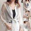 Camicia da Donna in Chiffon Trasparente a Maniche Lunghe Leggera Traspirante con Maniche a Lanterna Camicetta Bottonata Copricostume Estivo Camicia a Strati