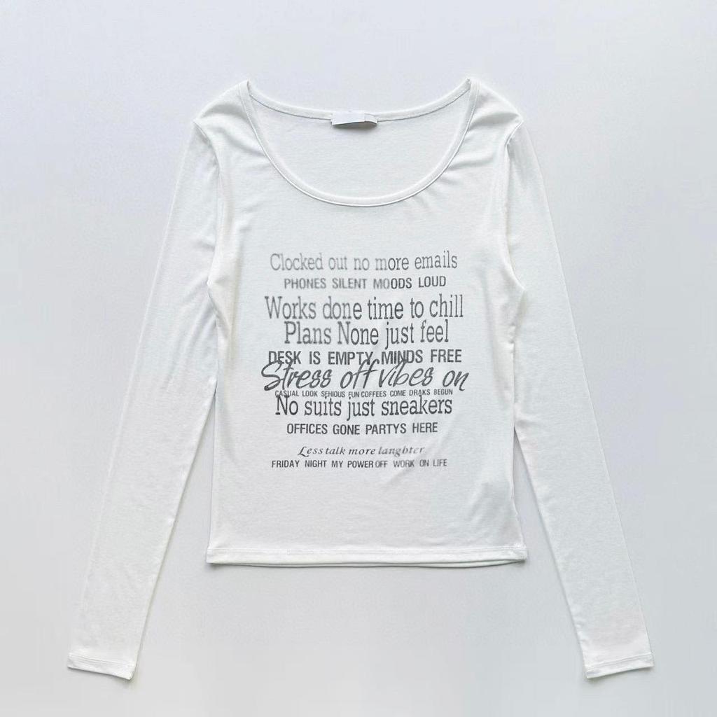 New Style American Spicy Girl Letter Print Sheer Long Sleeve T-shirt