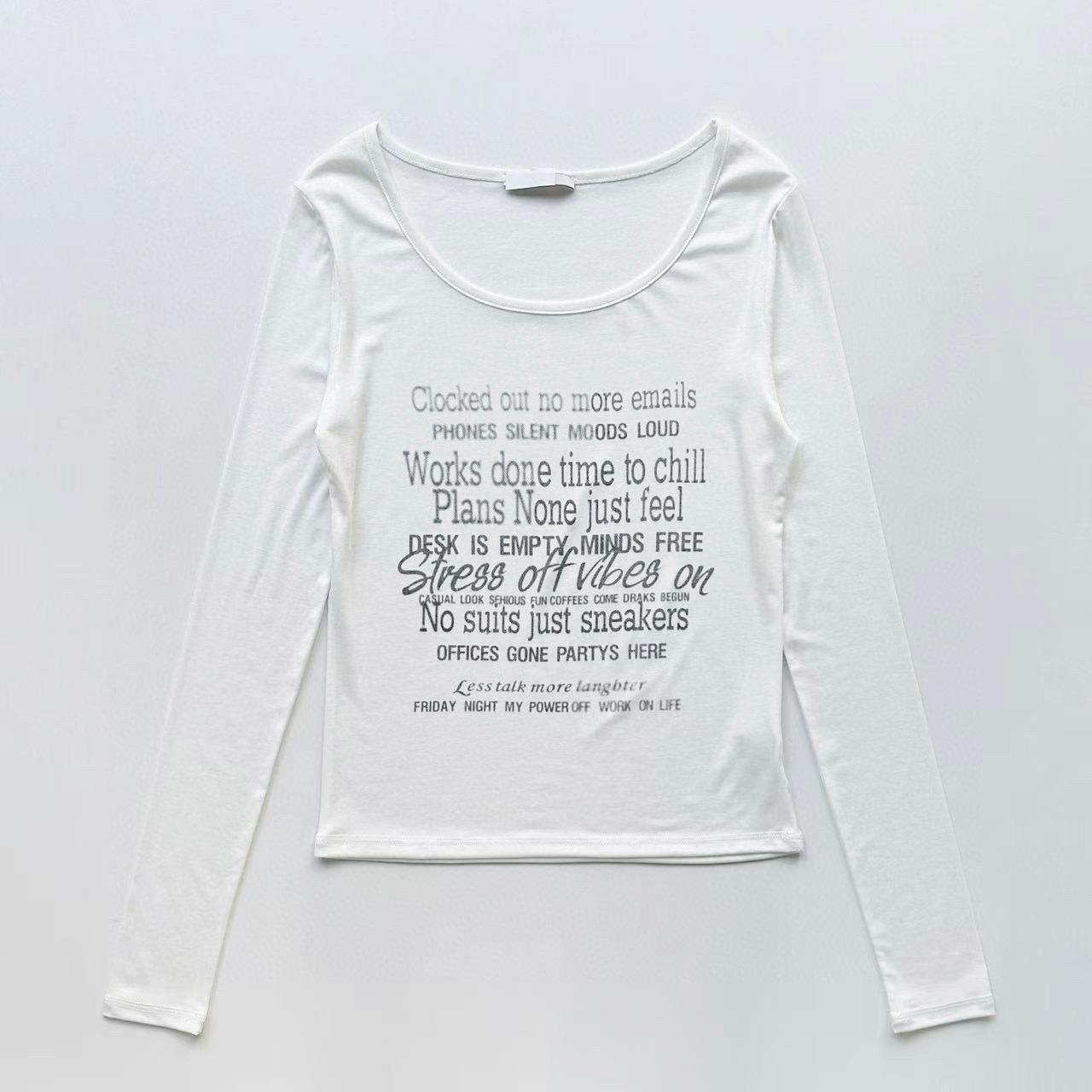 Новый стиль Американская Девушка Острая Принт Буквы Прозрачная Футболка с Длинным Рукавом One Size белый