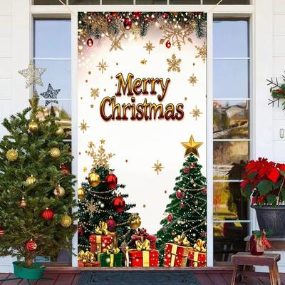 Frohe Weihnachten Türabdeckung mit Glitzer Weihnachtsbaum Schneeflocken Geschenkbox Auskleidungen für Weihnachts-Türen Innen Außen Garten Große Dekorationen