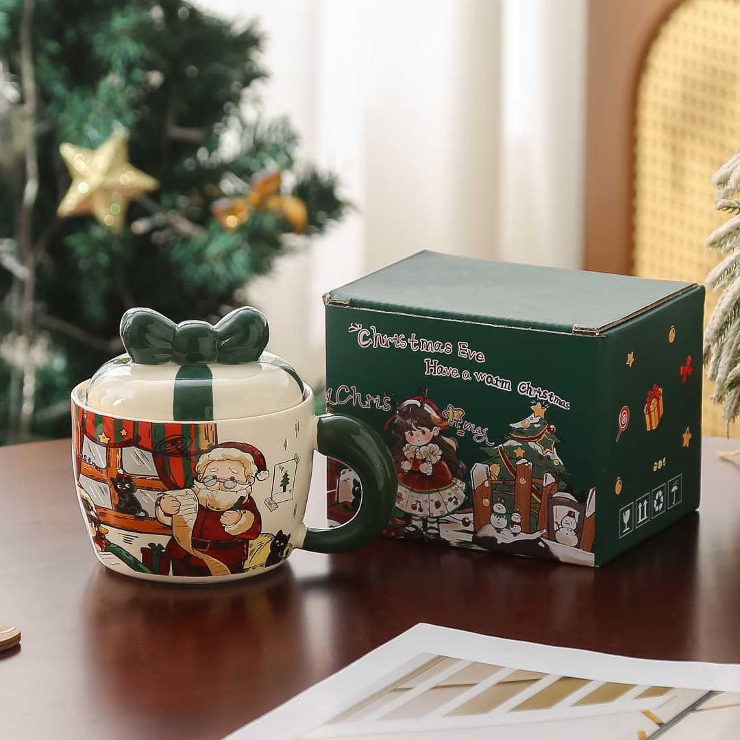 

New Lid Gift Box Christmas Gift Ceramic Cup Cute Couple Mug Set Souvenir Water Cup Christmas ≈400ml