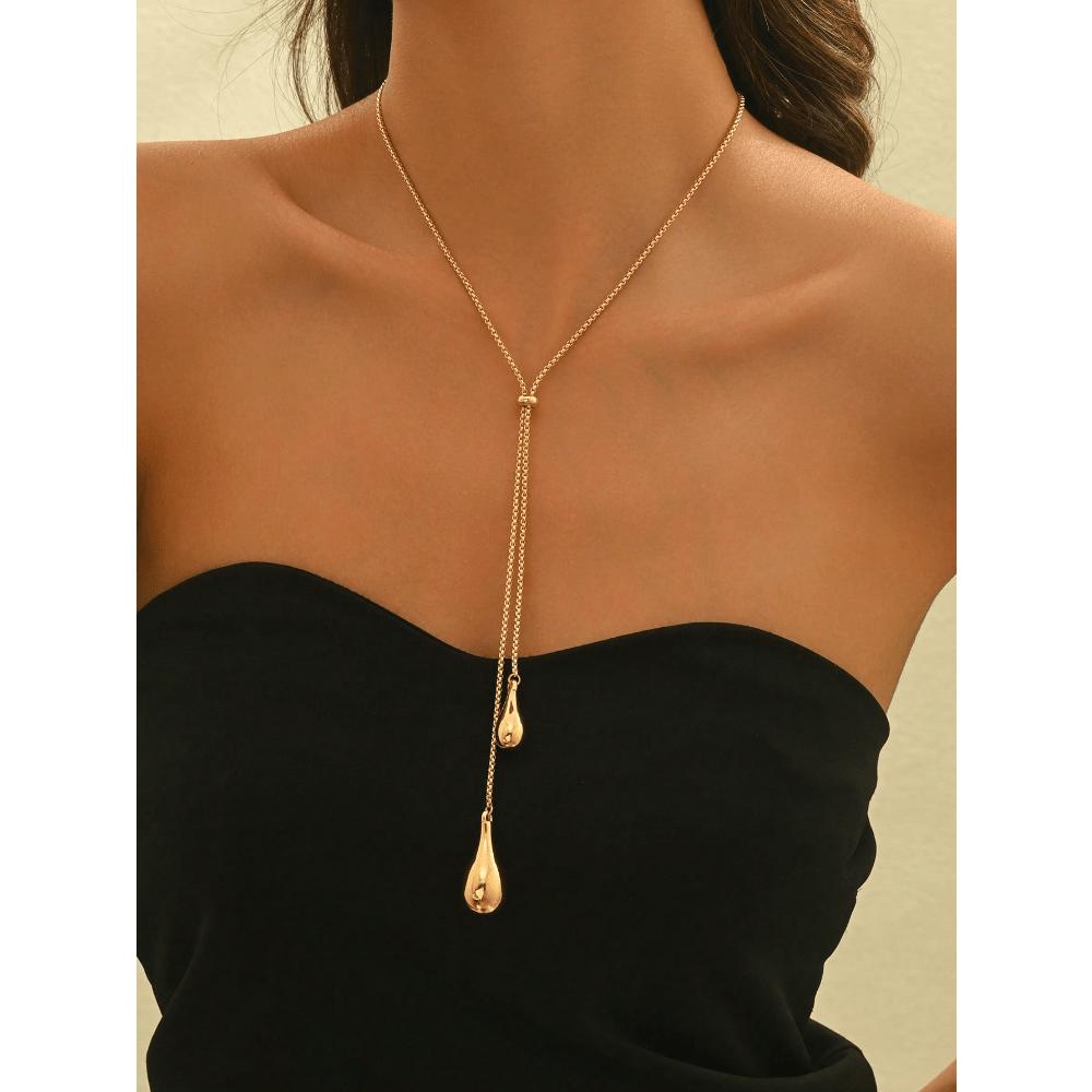 

1pc Women s Elegant Y-Shaped Necklace, Fashion Teardrop Pendant Box Chain With Tassel, Long Necklace Accessory one-size золотистый