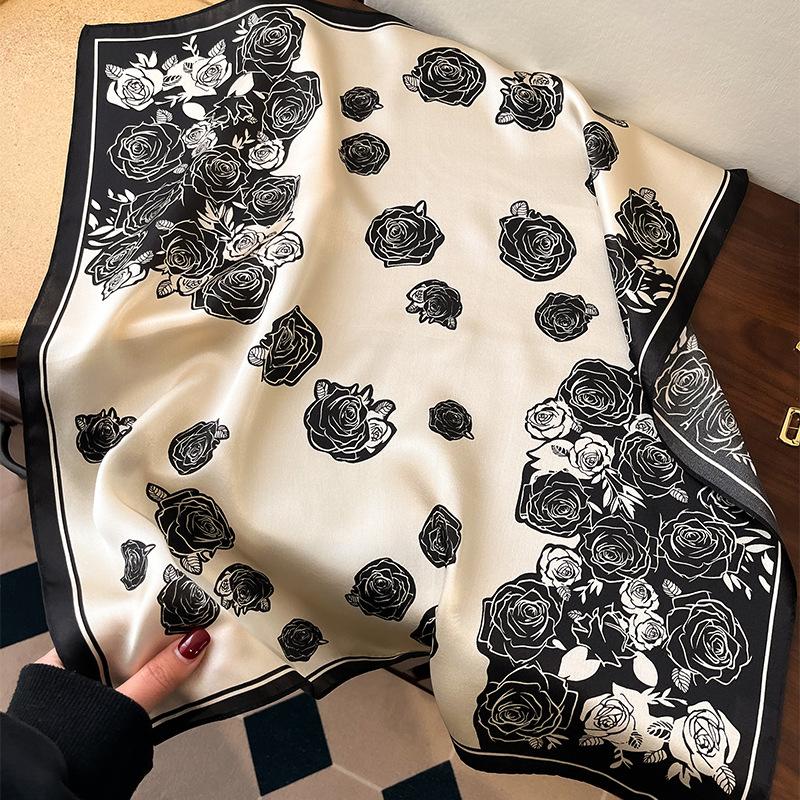 Spring simple silk silk scarves women s fashion versatile rose mulberry silk scarves elegant and high-end bundle small silk scarves 53cm