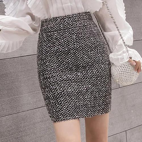 Women's Spring/Fall High-Waisted Stretch Fitted Shimmering Mini Skirt, Bodycon Skirt, Sequin Skirt