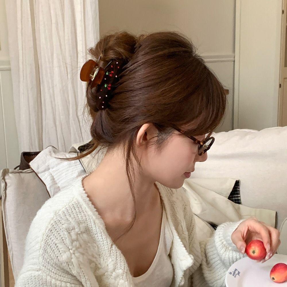 Diamond-Studded Hair Clip Butterfly Shape Shark Clip Fashion Acetate Hair Claw  Back-Head Updos