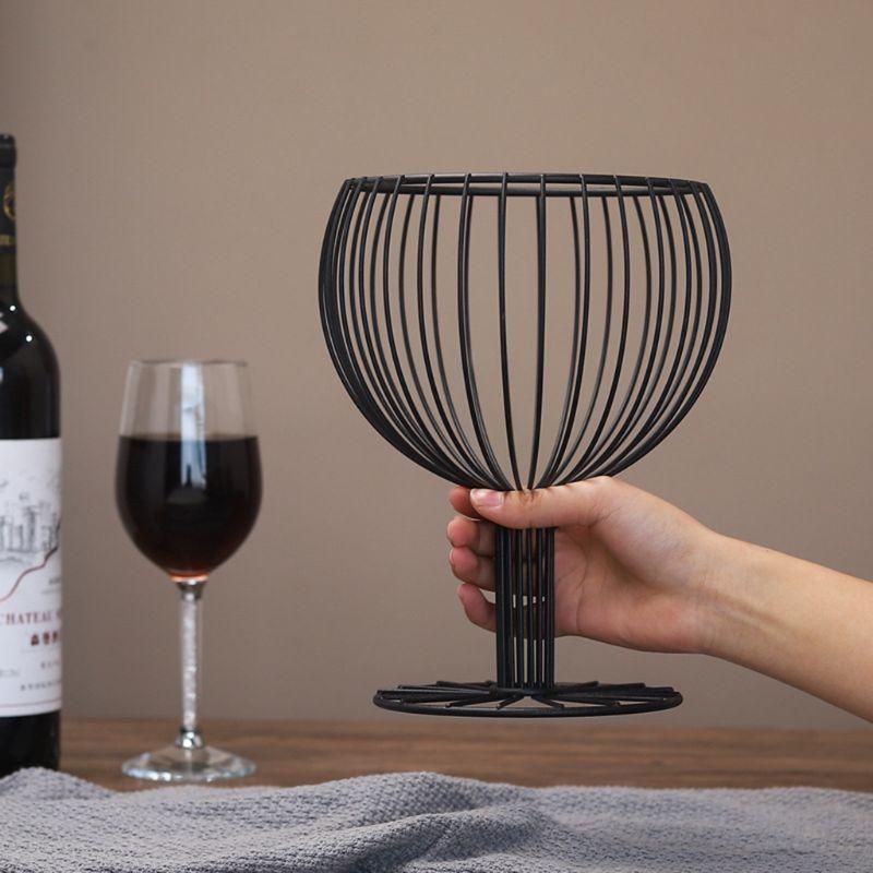 Fruit Basket Vegetable Bowl like Wine Cup Geometric Hollow Iron Crafts Home Livi X3UC