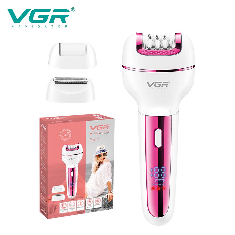 VGR V-732 3 in 1 Epilator Women Electric Shaver for Face Body Rechargeable Lady Trimmer Hair Removal Bikini Underarms Legs Deep Cleaning Epilator