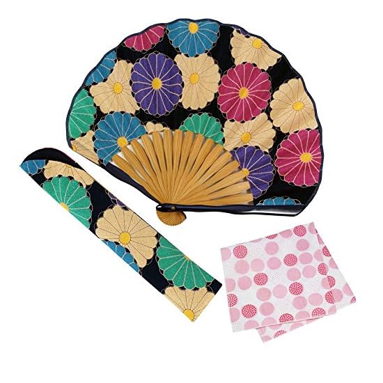 [Osaka Choseido] Folding Fan for Women, Stylish, Business Use, Includes Fan Case and Handkerchief, L