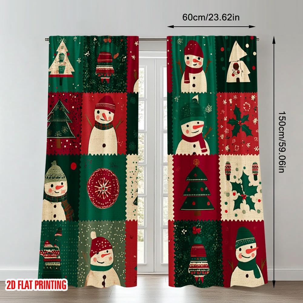 2pcs 2D flat printing Happy Christmas fashion curtains Christmas Snowman Tree Snowflakes Festive Digital Printed Polyester