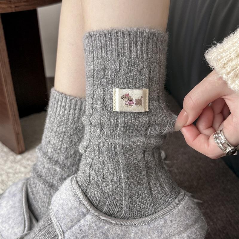 Ladies Autumn and Winter Thickened Warm Cloth Standard Dachshund Dog Wool Drum Pile Socks