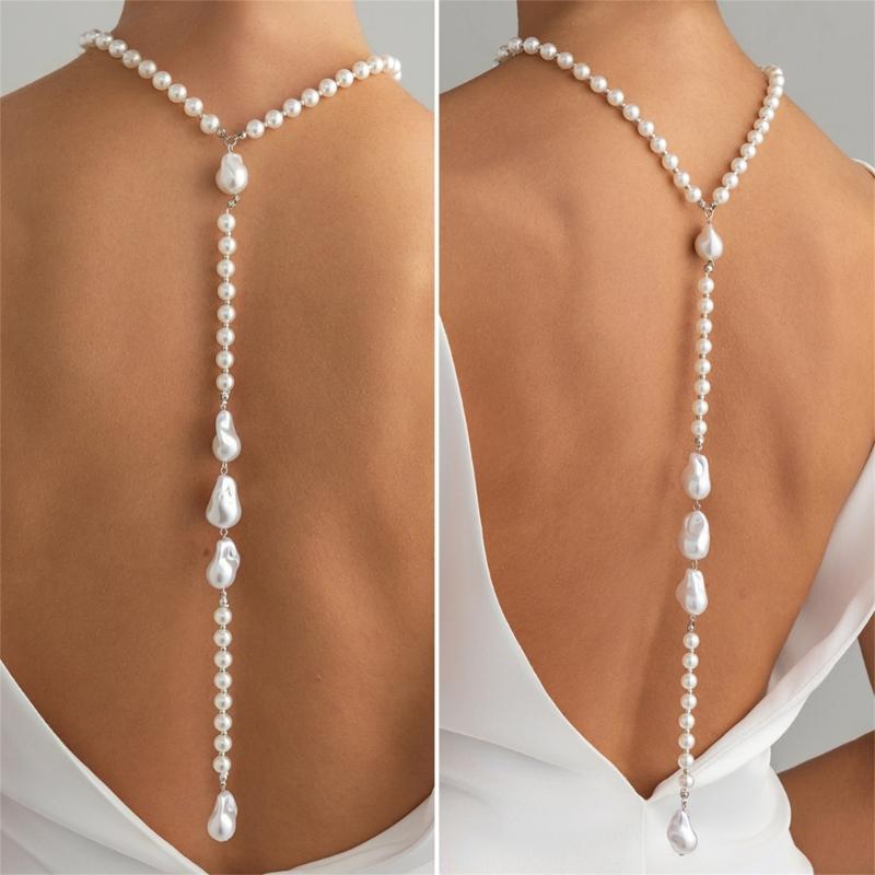 Einzigartiges Barockperlen Halsketten-Accessoire Lange Länge Rückenfreies Outfit Schmuck für Formelle und Lässige Outfits