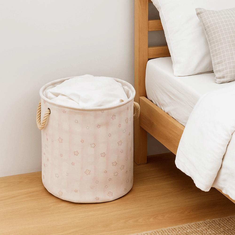 Cotton Linen Dirty Clothes Basket Cute Round Shape Storage Basket Large Capacity Space Saving Foldable Laundry Basket for Home