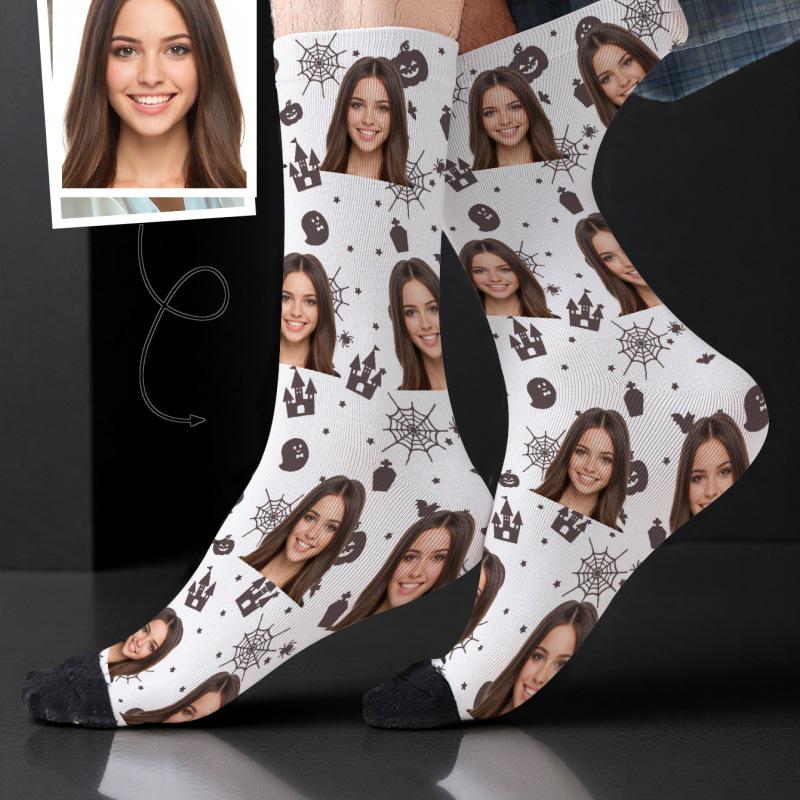 Custom 3D Face Print Christmas Socks - Personalized Polyester 360° Design