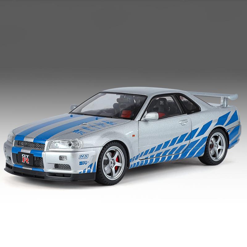 

1:18 Nissan GTR R34 Skyline Supercar Alloy Metal Diecast Model Car High Simulation Collection Ornaments Gift With Husband Friend серебряный