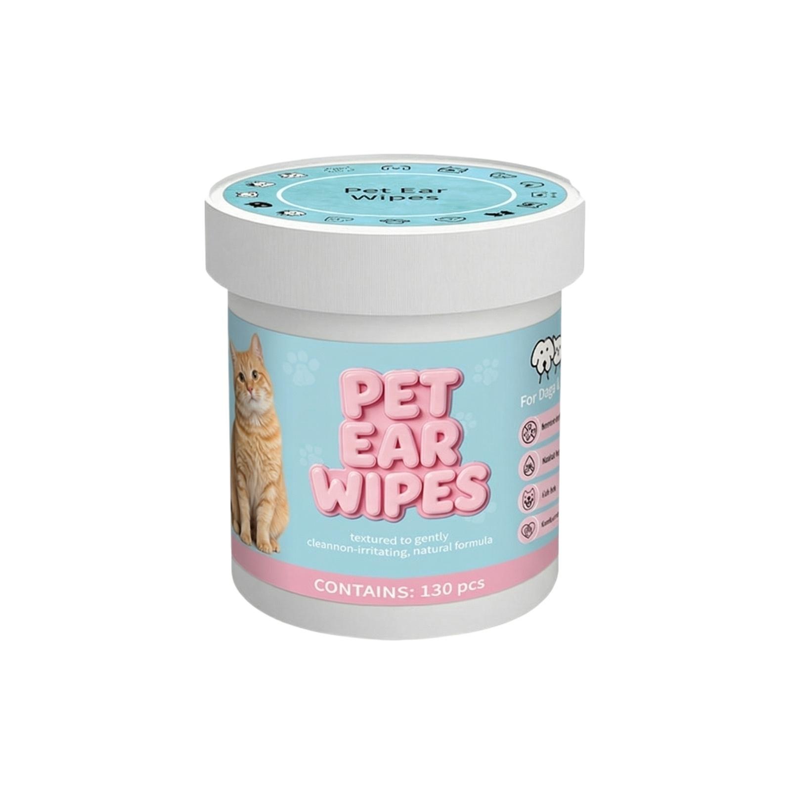 Pet Ear Wipes for Dogs and Cats 130 Pieces Gentle Cleaning Pads for Pet Ear Hygiene Natural Formula Suitable for Sensitive Skin One Size