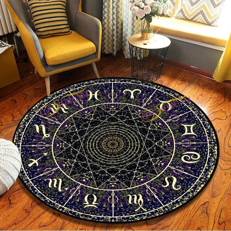 Mysterious Constellation Round Rug, Non-Slip Soft Entrance Door Mat and Chair Floor Protector for Home Bedroom Decor