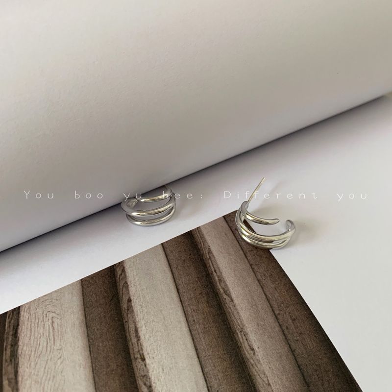 

S925 Multi-Layer Gold Pigment Ring Earrings Women s Sterling Silver Needle Silver (Silver Needle)