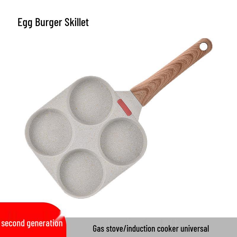 Carefully Crafted Maifan Stone Non-Stick 4-Hole Egg & Burger Frying Pan for Breakfast