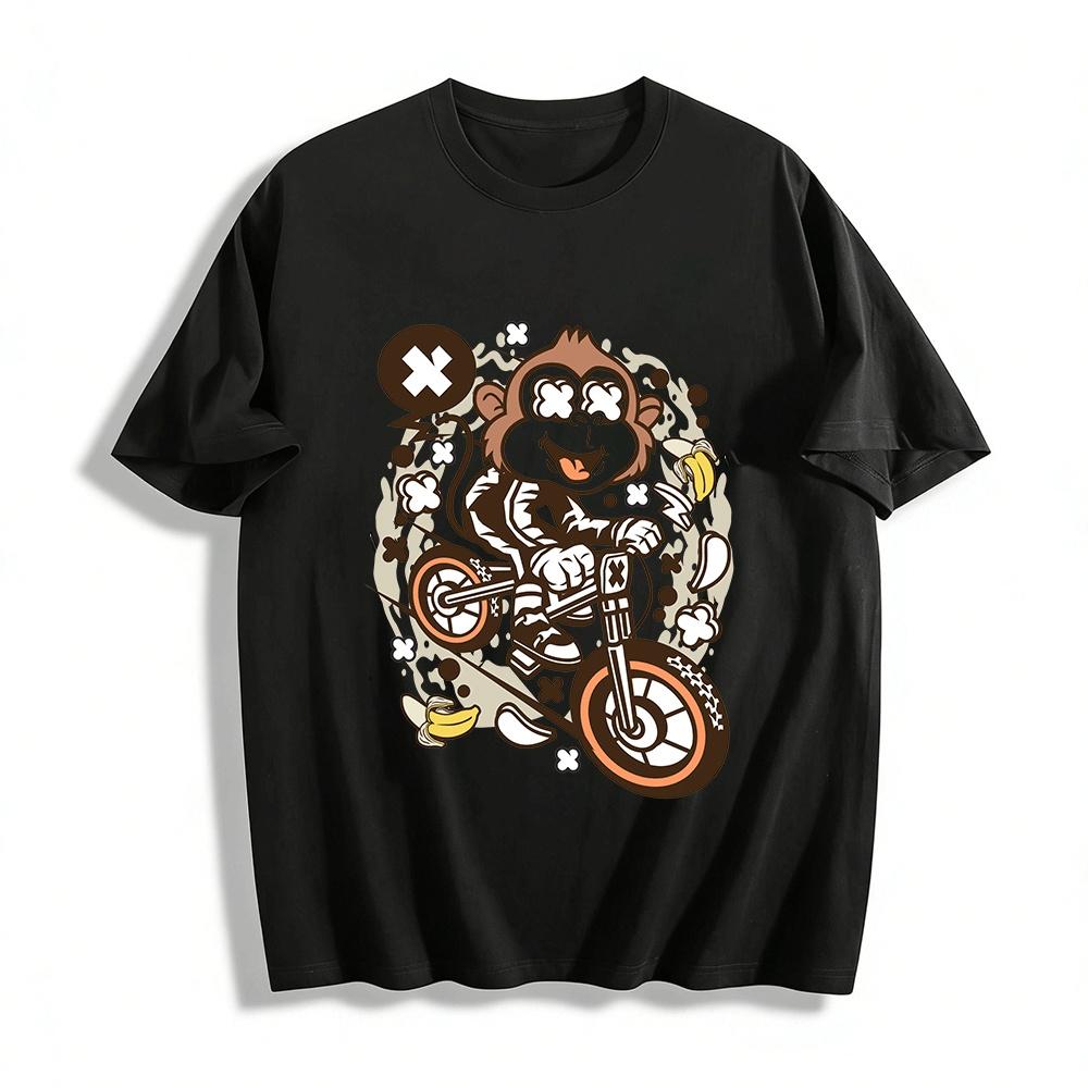 

Забавная обезьяна на мотоцикле Графическая футболка Повседневный унисекс Топ Хлопковая футболка XXS