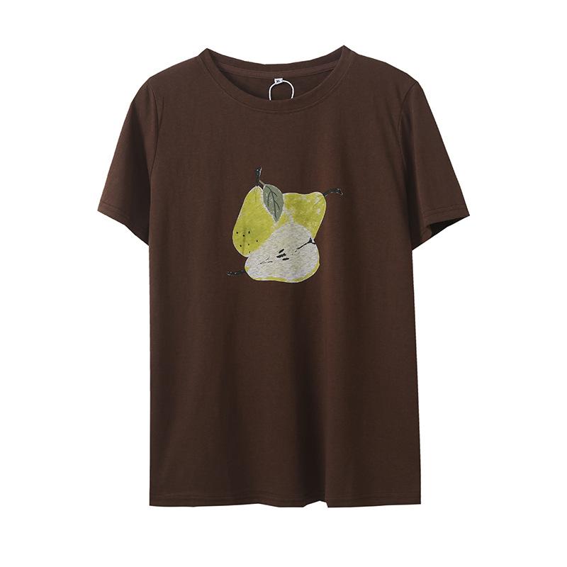 Fat mm summer pullover round neck big pear print T-shirt new loose cool and thin top 272767
