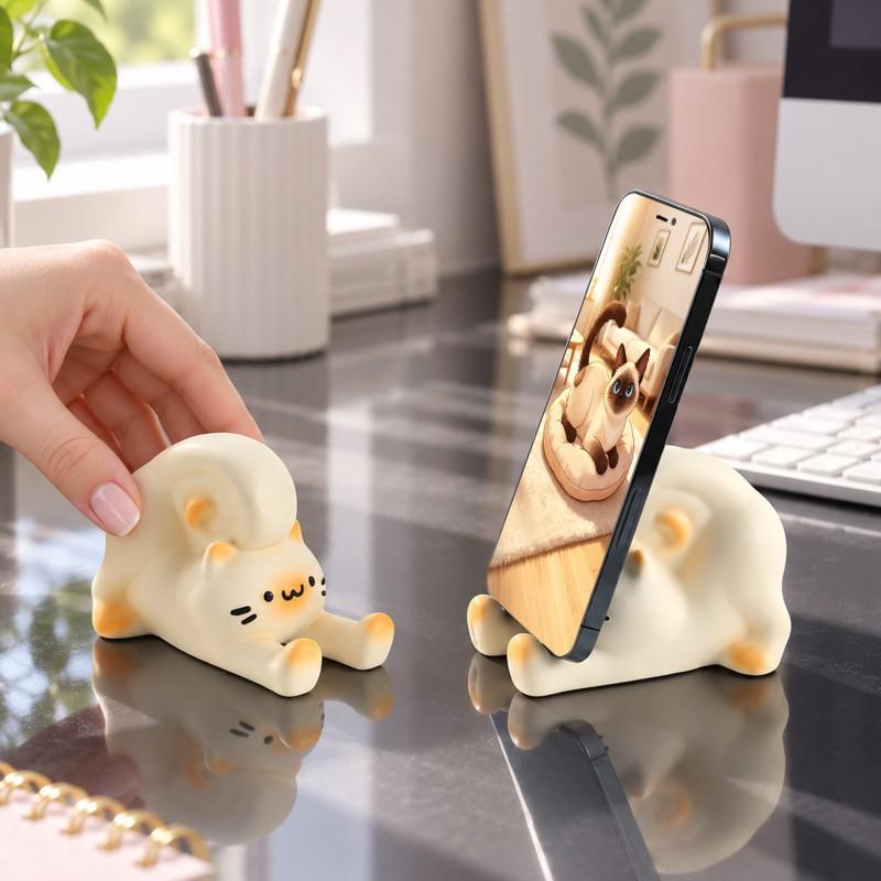 Cute Lazy Cat Phone Stand Desktop Holder Living Room Office Study Decor Accessory Gift