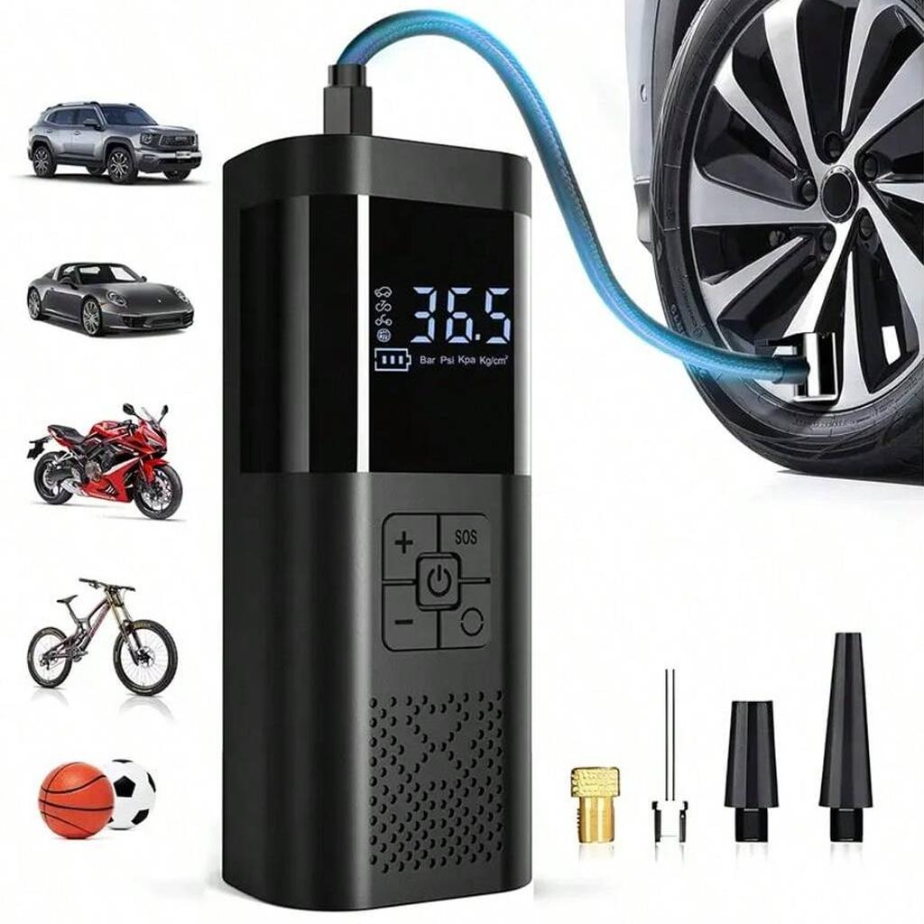Portable wired car electric air pump, corded digital tire inflator with LED light - max 150 PSI, Quickly inflates vehicle tires!
