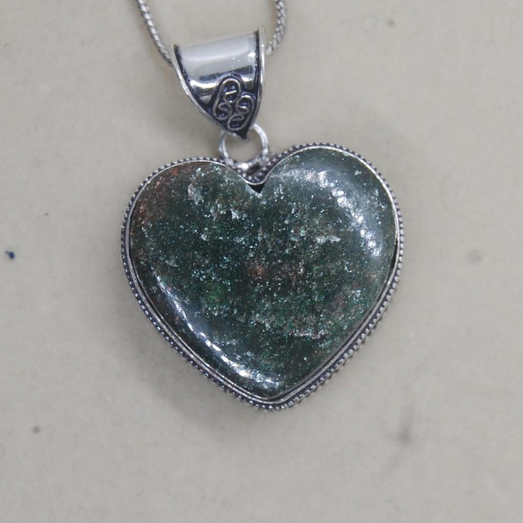 Heart Shape Green Seraphinite 925 Sterling Silver Pendant Jewelry, Artisan Boho Style Seraphinite Pendant