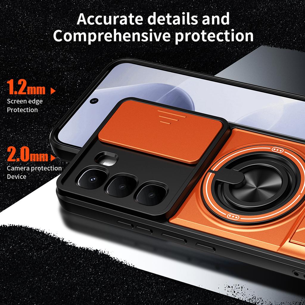 For Infinix Hot 60 Pro 4G Magnetic Case Ring Holder Foldable Kickstand TPU PC Phone Cover with Camera Lens Slider