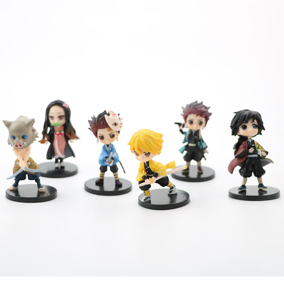 6Pcs/12Pcs/Sets Q Posket Figure  Demon Slayer Mini Figurine Kimetsu No Yaiba Small Pvc Dolls Desktop Decoration