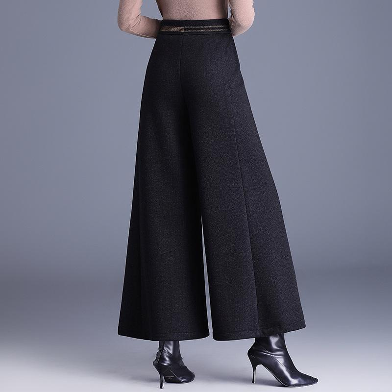 Women's High Waist Wide Leg Pants Loose Fit Trousers Wool Blend Thickened Commuter Casual Pants With Pockets Autumn Winter Daily Wear