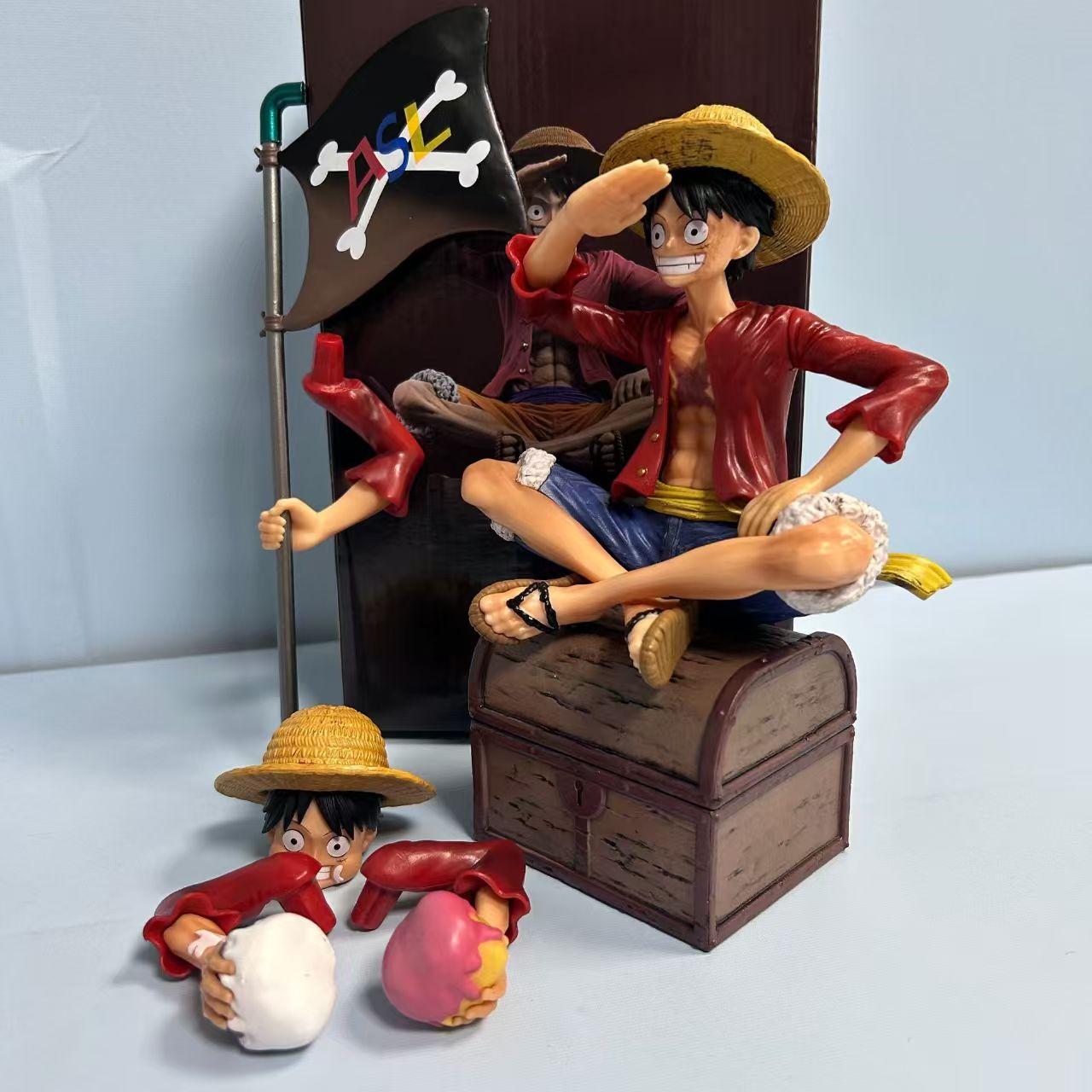 

Cartoon One Piece Anime Figure Flag Cake Luffy Figures Three Brothers Series Collection Model Christmas Toy Gift