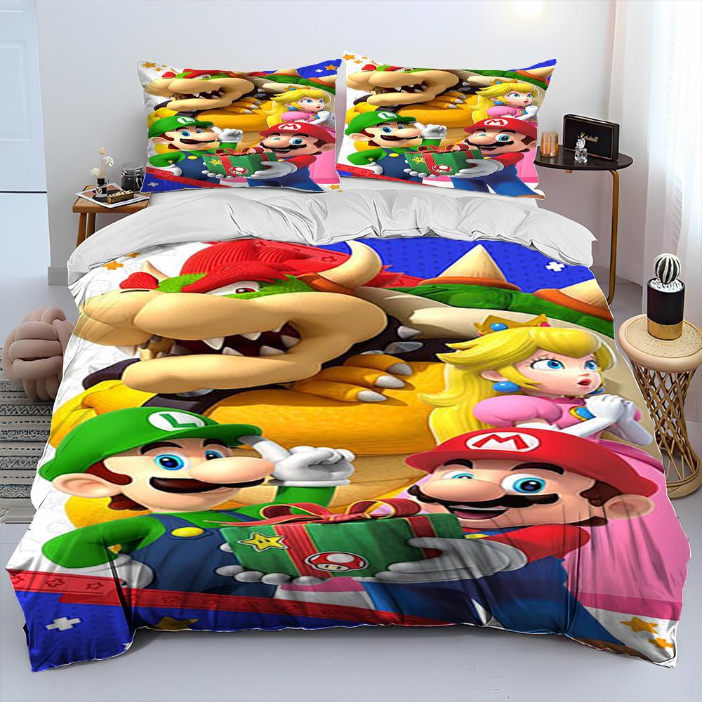 Set Biancheria da Letto Copripiumino Cartone Animato Mario Stile Retro 23 Set Letto Copripiumino Federa Set Biancheria da Letto Matrimoniale Regalo per Adulti Bambini