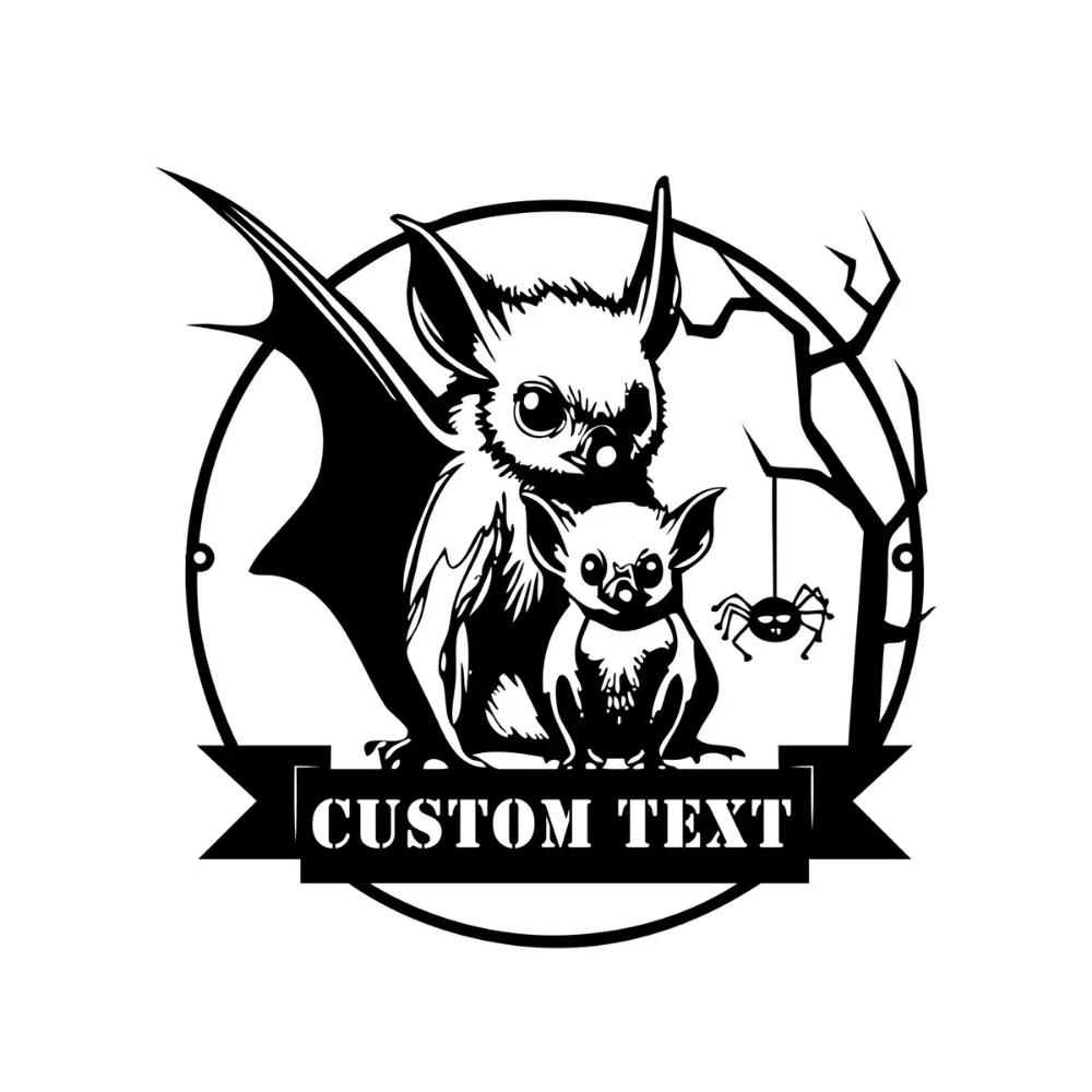Custom Halloween Metal Sign Gothic Bat Wall Art for Family Home Decor