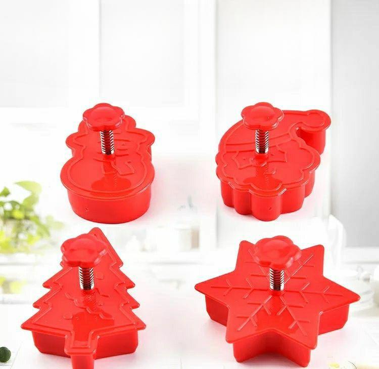 4pcs/set Christmas Cartoon Cookie Mold Set, Plastic Cookie Mold New Year  Snowman Snowflake Christmas Tree Santa Claus Mold красный