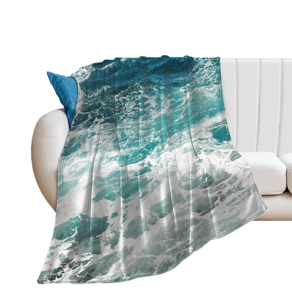 Ozeanwellen Bedruckte Decke für Sofa Bett Reise Camping Wohnzimmer Büro Klimadecke für Alle Jahreszeiten Geschenke