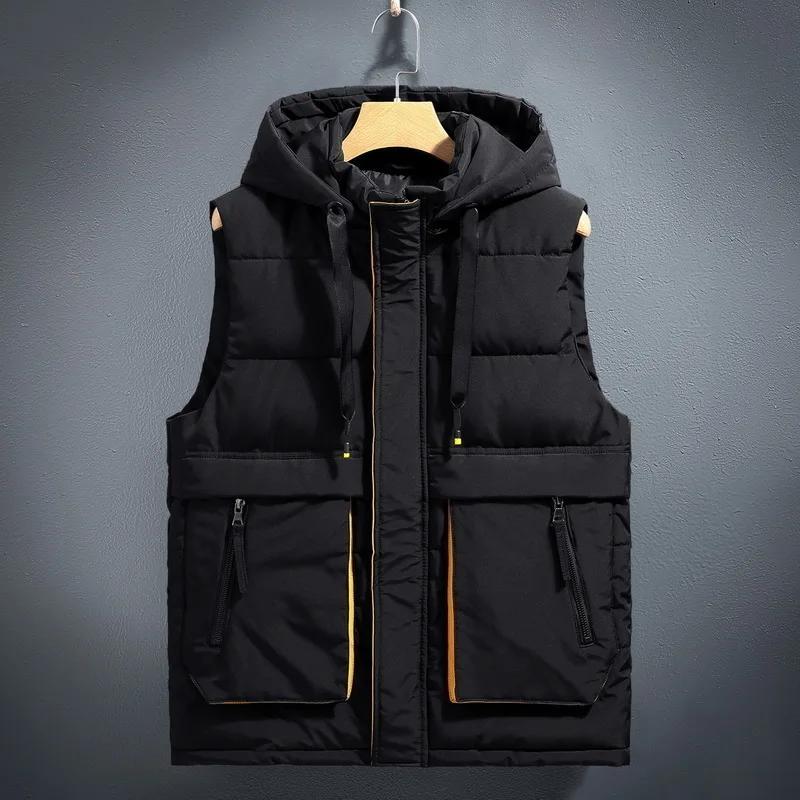 Winterweste Herren Warm Dick Ärmellose Jacke Reißverschluss Slim Taschen Warm Daunen Baumwolle Weste Mantel Schwarz Grau Beige Weste Weste