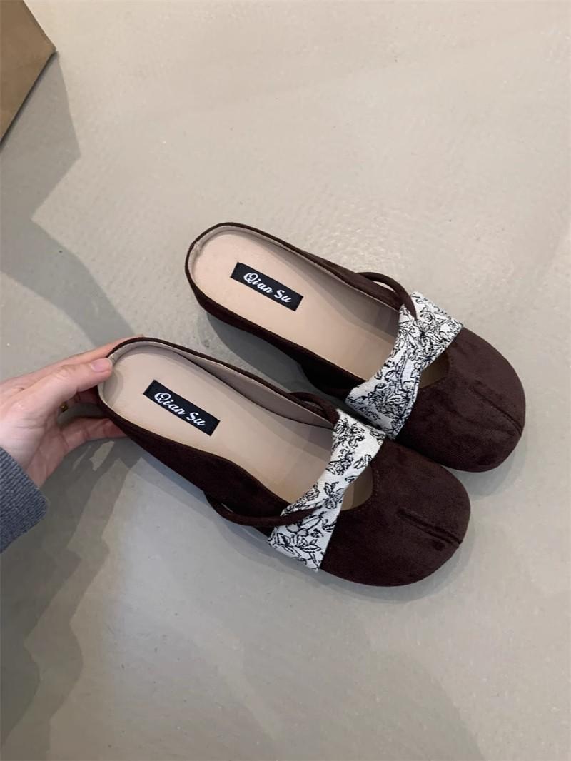 

IPPEUM Mules Shoes Round Toe 2026 Summer Ballet Flats Velvet Women Flat Shoes 225 коричневый