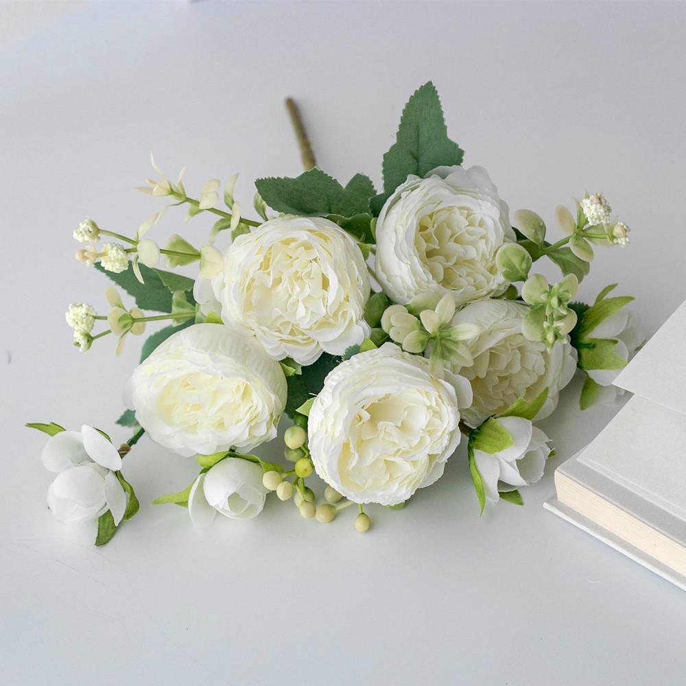 Peony & Daisy Silk Bouquet: 7-Fork Faux Flowers for Home Decoration