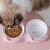 Cat Ceramic Double Bowls 300ml Large Capacity Non-slip Food Dishes With Plastic Rack For Indoor Cats