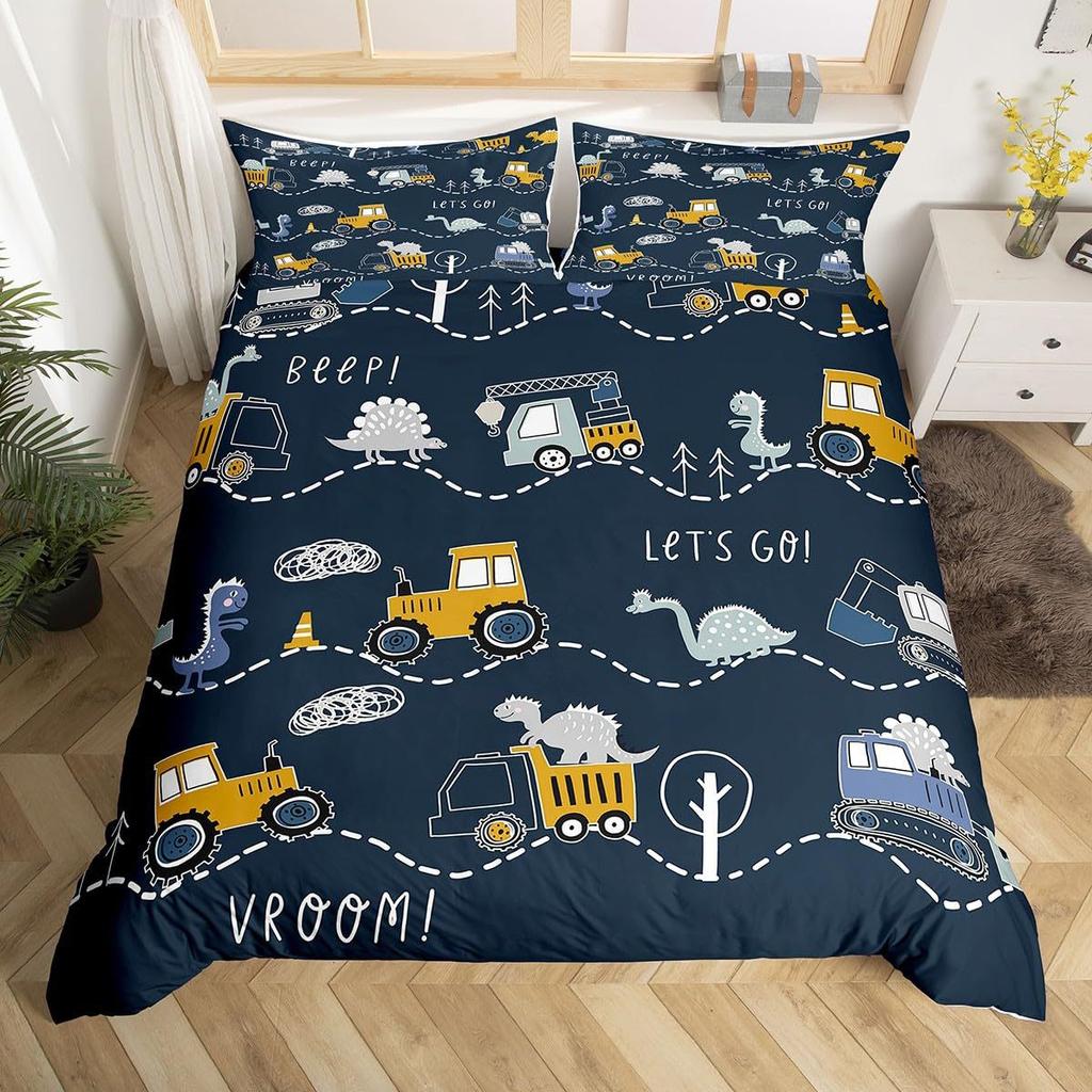 Construction Vehicle Duvet Cover Tractor Excavator Bedding Set Children Boy Bedroom Three-Piece Set