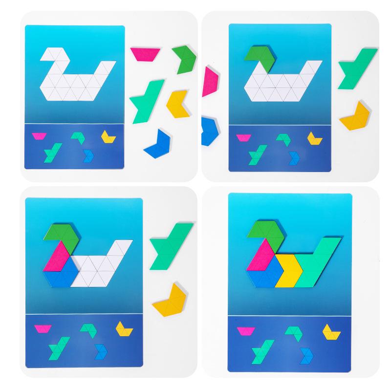 Wooden Tangram Puzzle: Hundreds of Patterns, Educational Math Aid for Ages 3-6, First Grade Second Semester