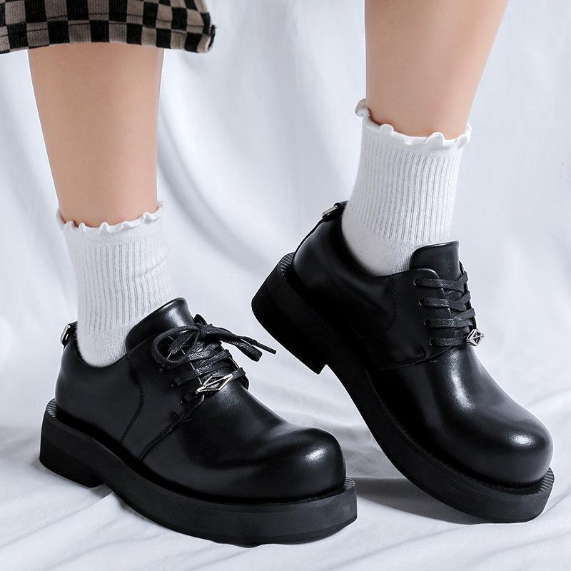 Niche big head leather shoes women's casual business round head derby shoes 2025 dark British trend shoes 5651-R