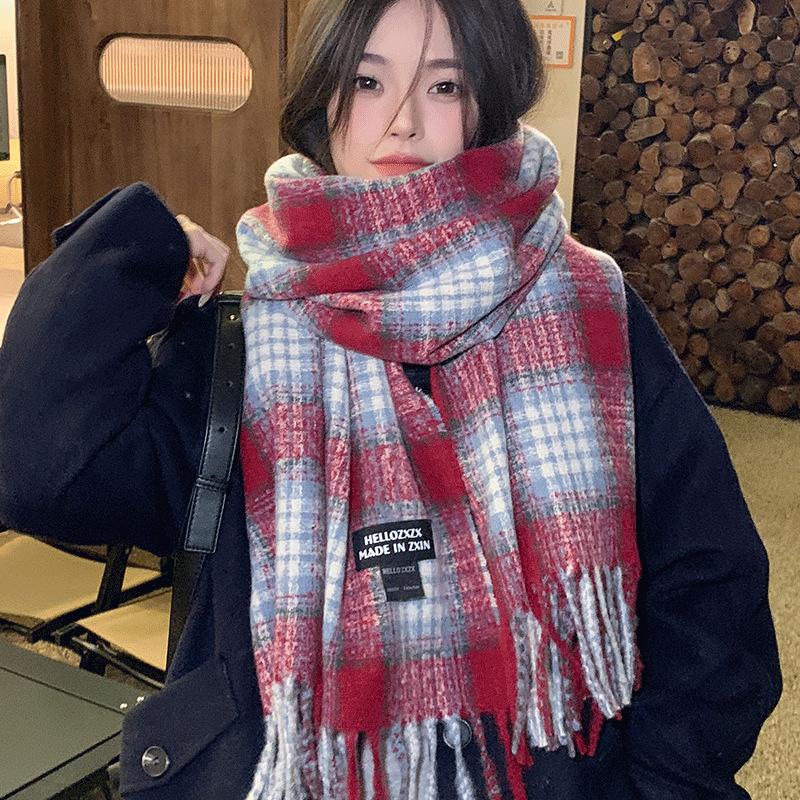 Christmas Atmosphere New Red Plaid Scarf Female Winter Senior Sense Student Versatile Warm Shawl Scarf