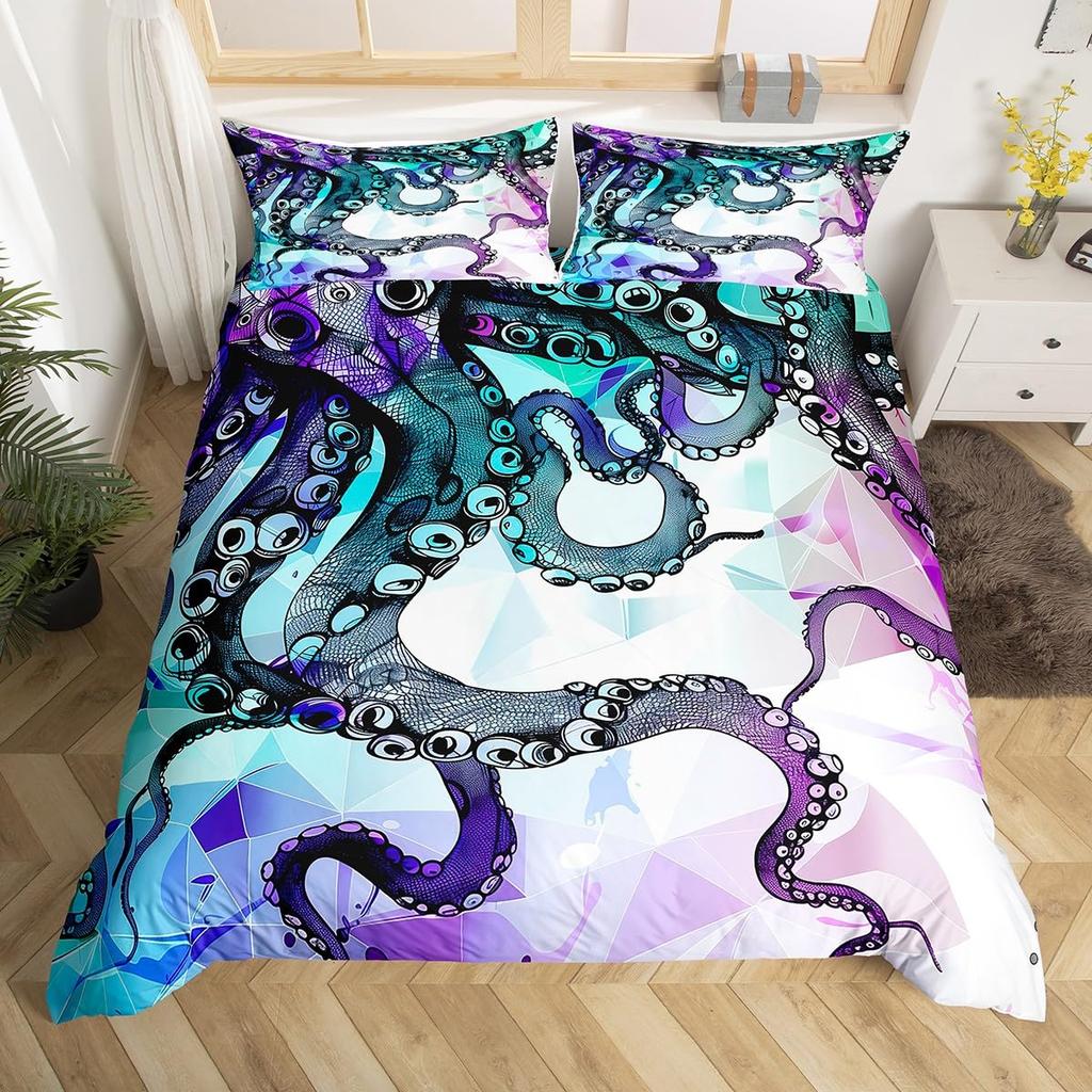 Octopus Bedding Set Twin Octopus Tentacles Bed Duvet Cover Sea Animals Comforter Cover Ocean Theme Quilt Cover With 2 Pillowcase