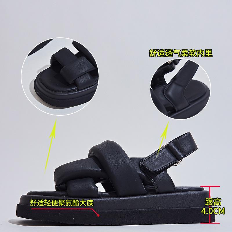 Flat-soled Sandals Women's 2025 Summer New Women's Cross-strap Xiaoxiangfeng Women's Shoes Casual Velcro Cool Slippers Women