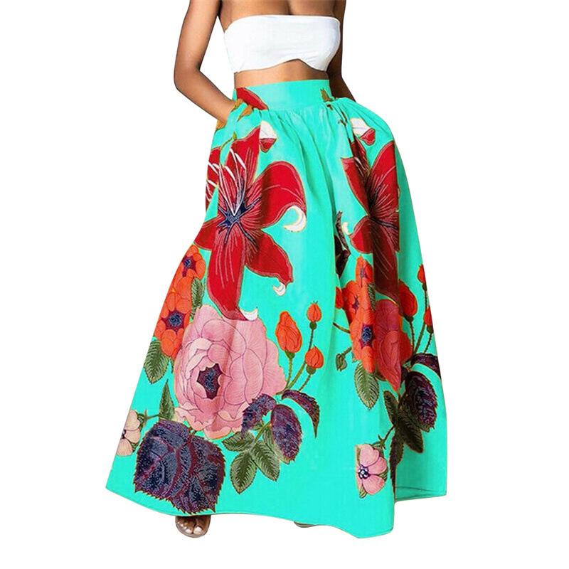 Bohemian Floral High-Waisted Women's Skirts with Pockets